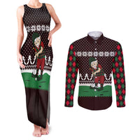 Christmas Golf Couples Matching Tank Maxi Dress and Long Sleeve Button Shirt with Elf Golfer Argyle Plaid and Snowflake Pattern - Wonder Print Shop