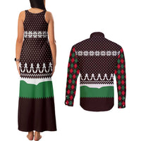 Christmas Golf Couples Matching Tank Maxi Dress and Long Sleeve Button Shirt with Elf Golfer Argyle Plaid and Snowflake Pattern - Wonder Print Shop