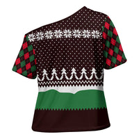 Christmas Golf Cross Shoulder Shirt with Elf Golfer Argyle Plaid and Snowflake Pattern - Wonder Print Shop