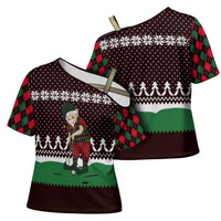 Christmas Golf Cross Shoulder Shirt with Elf Golfer Argyle Plaid and Snowflake Pattern - Wonder Print Shop