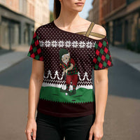 Christmas Golf Cross Shoulder Shirt with Elf Golfer Argyle Plaid and Snowflake Pattern - Wonder Print Shop