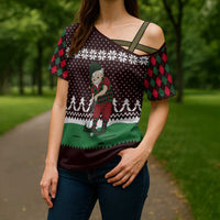 Christmas Golf Cross Shoulder Shirt with Elf Golfer Argyle Plaid and Snowflake Pattern - Wonder Print Shop