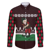 Christmas Golf Family Matching Long Sleeve Bodycon Dress and Hawaiian Shirt with Elf Golfer Argyle Plaid and Snowflake Pattern - Wonder Print Shop