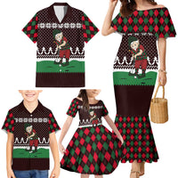 Christmas Golf Family Matching Mermaid Dress and Hawaiian Shirt with Elf Golfer Argyle Plaid and Snowflake Pattern - Wonder Print Shop