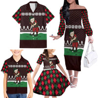 Christmas Golf Family Matching Off The Shoulder Long Sleeve Dress and Hawaiian Shirt with Elf Golfer Argyle Plaid and Snowflake Pattern - Wonder Print Shop