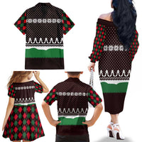 Christmas Golf Family Matching Off The Shoulder Long Sleeve Dress and Hawaiian Shirt with Elf Golfer Argyle Plaid and Snowflake Pattern - Wonder Print Shop
