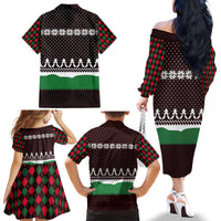 Christmas Golf Family Matching Off The Shoulder Long Sleeve Dress and Hawaiian Shirt with Elf Golfer Argyle Plaid and Snowflake Pattern - Wonder Print Shop