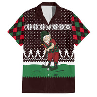 Christmas Golf Family Matching Off The Shoulder Long Sleeve Dress and Hawaiian Shirt with Elf Golfer Argyle Plaid and Snowflake Pattern - Wonder Print Shop