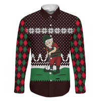 Christmas Golf Family Matching Off The Shoulder Long Sleeve Dress and Hawaiian Shirt with Elf Golfer Argyle Plaid and Snowflake Pattern - Wonder Print Shop