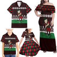 Christmas Golf Family Matching Off Shoulder Maxi Dress and Hawaiian Shirt with Elf Golfer Argyle Plaid and Snowflake Pattern - Wonder Print Shop