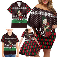 Christmas Golf Family Matching Off Shoulder Short Dress and Hawaiian Shirt with Elf Golfer Argyle Plaid and Snowflake Pattern - Wonder Print Shop