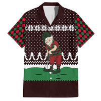 Christmas Golf Family Matching Off Shoulder Short Dress and Hawaiian Shirt with Elf Golfer Argyle Plaid and Snowflake Pattern - Wonder Print Shop