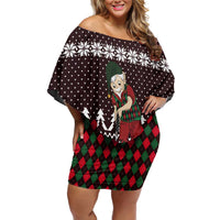 Christmas Golf Family Matching Off Shoulder Short Dress and Hawaiian Shirt with Elf Golfer Argyle Plaid and Snowflake Pattern - Wonder Print Shop