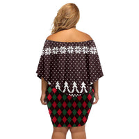 Christmas Golf Family Matching Off Shoulder Short Dress and Hawaiian Shirt with Elf Golfer Argyle Plaid and Snowflake Pattern - Wonder Print Shop