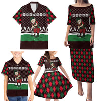 Christmas Golf Family Matching Puletasi and Hawaiian Shirt with Elf Golfer Argyle Plaid and Snowflake Pattern - Wonder Print Shop