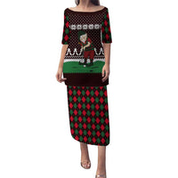Christmas Golf Family Matching Puletasi and Hawaiian Shirt with Elf Golfer Argyle Plaid and Snowflake Pattern - Wonder Print Shop