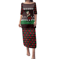 Christmas Golf Family Matching Puletasi and Hawaiian Shirt with Elf Golfer Argyle Plaid and Snowflake Pattern - Wonder Print Shop