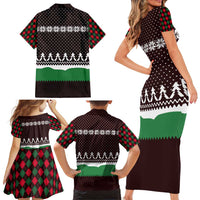 Christmas Golf Family Matching Short Sleeve Bodycon Dress and Hawaiian Shirt with Elf Golfer Argyle Plaid and Snowflake Pattern - Wonder Print Shop