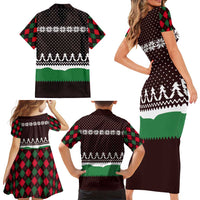 Christmas Golf Family Matching Short Sleeve Bodycon Dress and Hawaiian Shirt with Elf Golfer Argyle Plaid and Snowflake Pattern - Wonder Print Shop