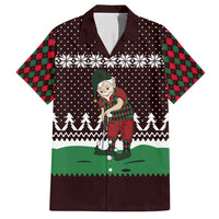 Christmas Golf Family Matching Short Sleeve Bodycon Dress and Hawaiian Shirt with Elf Golfer Argyle Plaid and Snowflake Pattern - Wonder Print Shop