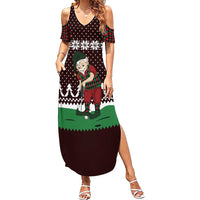 Christmas Golf Family Matching Summer Maxi Dress and Hawaiian Shirt with Elf Golfer Argyle Plaid and Snowflake Pattern - Wonder Print Shop