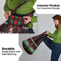Christmas Golf Grocery Bag with Elf Golfer Argyle Plaid and Snowflake Pattern - Wonder Print Shop