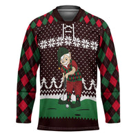 Christmas Golf Hockey Jersey with Elf Golfer Argyle Plaid and Snowflake Pattern - Wonder Print Shop
