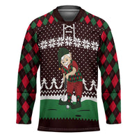Christmas Golf Hockey Jersey with Elf Golfer Argyle Plaid and Snowflake Pattern - Wonder Print Shop