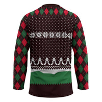 Christmas Golf Hockey Jersey with Elf Golfer Argyle Plaid and Snowflake Pattern - Wonder Print Shop