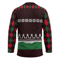 Christmas Golf Hockey Jersey with Elf Golfer Argyle Plaid and Snowflake Pattern - Wonder Print Shop