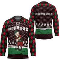 Christmas Golf Hockey Jersey with Elf Golfer Argyle Plaid and Snowflake Pattern - Wonder Print Shop