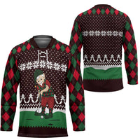 Christmas Golf Hockey Jersey with Elf Golfer Argyle Plaid and Snowflake Pattern - Wonder Print Shop
