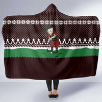 Christmas Golf Hooded Blanket with Elf Golfer Argyle Plaid and Snowflake Pattern - Wonder Print Shop