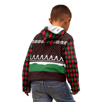 Christmas Golf Kid Hoodie with Elf Golfer Argyle Plaid and Snowflake Pattern - Wonder Print Shop
