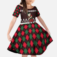 Christmas Golf Kid Short Sleeve Dress with Elf Golfer Argyle Plaid and Snowflake Pattern - Wonder Print Shop