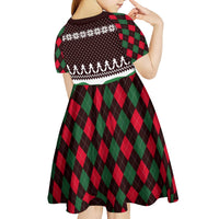 Christmas Golf Kid Short Sleeve Dress with Elf Golfer Argyle Plaid and Snowflake Pattern - Wonder Print Shop