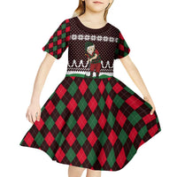 Christmas Golf Kid Short Sleeve Dress with Elf Golfer Argyle Plaid and Snowflake Pattern - Wonder Print Shop
