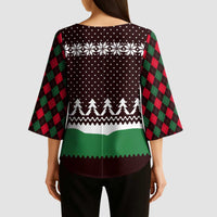 Christmas Golf Kimono Sleeve Blouse with Elf Golfer Argyle Plaid and Snowflake Pattern - Wonder Print Shop