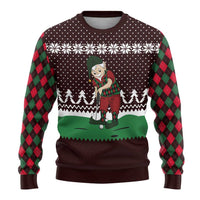 Christmas Golf Ugly Christmas Sweater with Elf Golfer Argyle Plaid and Snowflake Pattern - Wonder Print Shop