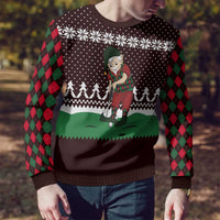 Christmas Golf Ugly Christmas Sweater with Elf Golfer Argyle Plaid and Snowflake Pattern - Wonder Print Shop