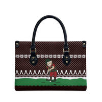 Christmas Golf Leather Bag with Elf Golfer Argyle Plaid and Snowflake Pattern - Wonder Print Shop