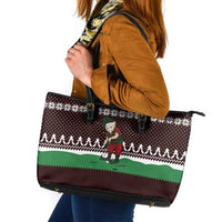 Christmas Golf Leather Tote Bag with Elf Golfer Argyle Plaid and Snowflake Pattern - Wonder Print Shop