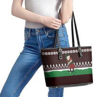 Christmas Golf Leather Tote Bag with Elf Golfer Argyle Plaid and Snowflake Pattern - Wonder Print Shop
