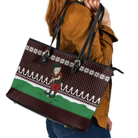 Christmas Golf Leather Tote Bag with Elf Golfer Argyle Plaid and Snowflake Pattern - Wonder Print Shop
