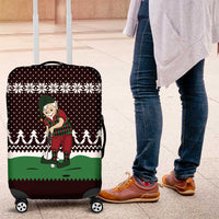 Christmas Golf Luggage Cover with Elf Golfer Argyle Plaid and Snowflake Pattern - Wonder Print Shop