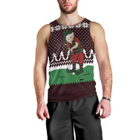 Christmas Golf Men Tank Top with Elf Golfer Argyle Plaid and Snowflake Pattern - Wonder Print Shop