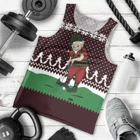 Christmas Golf Men Tank Top with Elf Golfer Argyle Plaid and Snowflake Pattern - Wonder Print Shop
