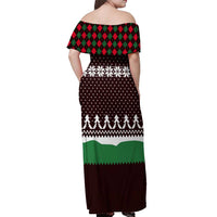 Christmas Golf Off Shoulder Maxi Dress with Elf Golfer Argyle Plaid and Snowflake Pattern - Wonder Print Shop