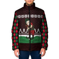 Christmas Golf Padded Jacket with Elf Golfer Argyle Plaid and Snowflake Pattern - Wonder Print Shop