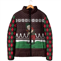 Christmas Golf Padded Jacket with Elf Golfer Argyle Plaid and Snowflake Pattern - Wonder Print Shop